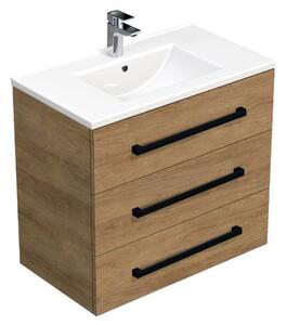 Kúpeľňová skrinka s čiernou úchytkou a umývadlom SAT Cube Way 80x76,5x46 cm dub Hickory mat CUBE46C803DHMOD