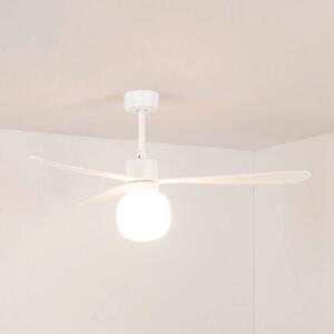 FARO BARCELONA Stropný ventilátor s LED osvetlením Amelia Ball L, biely, DC, tichý, 132 cm, Biela / opálová, Obývacia izba / jedáleň, Plast, Moderný