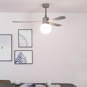 FARO BARCELONA LED stropný ventilátor Amelia Ball L, sivý, DC, tichý, 132 cm, Hliník / sivá / zinok, Obývacia izba / jedáleň, Plast, Moderný