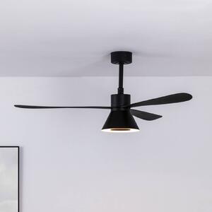 FARO BARCELONA Stropný ventilátor s LED osvetlením Amelia Cone L, čierny, tichý, 132 cm, Čierna, Obývacia izba / jedáleň, Plast, Moderný