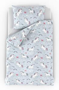 Bavlnené obliečky do detskej postieľky Unicorn sivý 90x135/45x60 cm