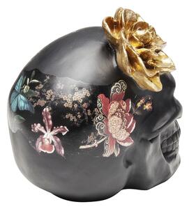 Čierna dekoratívna soška Kare Design Flower Skull, výška 22 cm