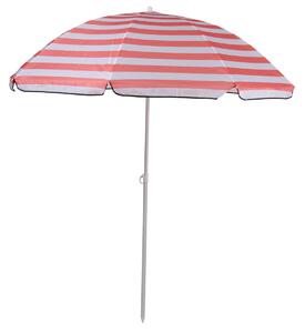 Camp Active slnečník - ochrana pred slnkom ⌀170 x 200 cm - na terasu, balkón a pláž - plážový slnečník so špajdľou - ružovo/bielo pruhovaný
