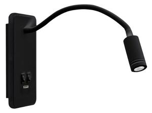 LED flexibilná nástenná lampička s USB BASE LED/8W+LED/2W/230V čierna