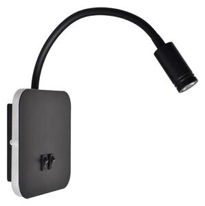 LED flexibilná nástenná lampička BASE LED/8W+LED/2W/230V čierna/strieborná