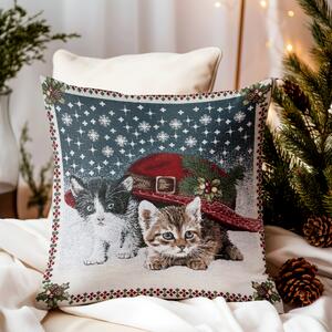 Vianočná gobelínová obliečka na vankúš Chenille Mačiatka pod klobúkom 42x42 cm Chenille IT01 Farba Viacfarebná Rozmery 42x42 cm