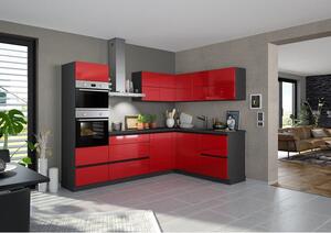 Rohová kuchyňa Eugenie ľavý roh 275x185(červená,vysoký lesk,lak)