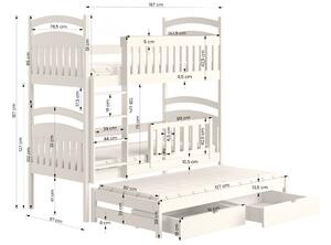 Detská posteľ poschodová výsuvna 3 os. Amely - Farba Biely, rozmer 80x180