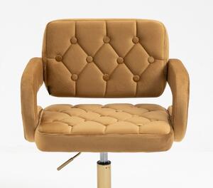 LuxuryForm Barová stolička ADRIA VELUR na zlatej hranatej podstave - hnedá