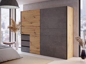 ŠAT. SKRIŇA S POSUV. DVERAMI, tmavosivá, dub artisan, 250/200/61 cm Carryhome - Skrine, Online Only
