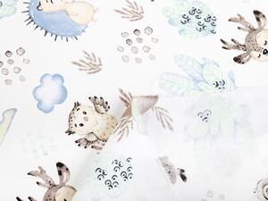 Detská bavlnená látka/plátno Sandra SA-478 Lesné zvieratká v čučoriedkach na bielom - šírka 160 cm