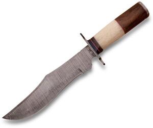 KnifeBoss velký damaškový nůž Bowie Camel Bone & RoseWood