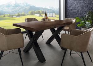 Jedálenský stôl akácia 140x90x77 hnedý lakovaný / X-nohy antracit lesklý METALL 5