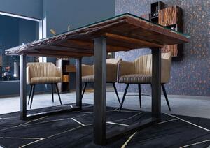 Jedálenský stôl so sklom a starým drevom 180x90x80,5 hnedý lakovaný CITY #23