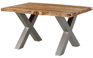Stôl Palisander 140x90x77 prírodný pieskovaný / X-nohy strieborný mat METALL 5