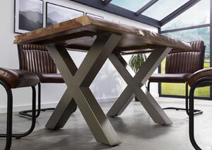 Stôl Palisander 140x90x77 prírodný pieskovaný / X-nohy strieborný mat METALL 5