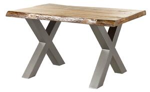 Stôl z manga 140x90x77 prírodný lakovaný / X-nohy strieborný matný METALL 5