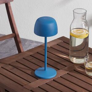Lindby LED dobíjacia stolová lampa Arietty, modrá, hliník, Ø 10,5 cm