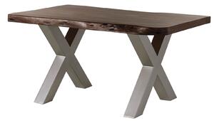 Stôl akácia 140x90x77 hnedý lakovaný / X-nohy strieborný matný METALL 5
