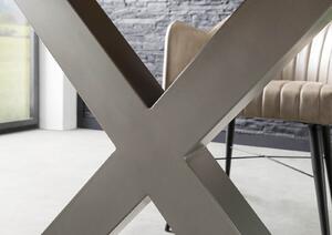 Stôl akácia 200x100x77 hnedý lakovaný / X-nohy strieborný matný METALL 5