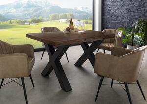 Jedálenský stôl akácia 160x90x77 hnedý lakovaný / X-nohy antracit matný METALL 5