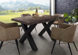 Jedálenský stôl akácia 160x90x77 sivý lakovaný / X-nohy antracit matný METALL 5