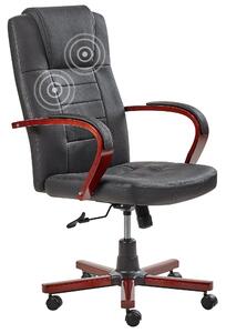 Kancelárska stolička čierna otočná kožená výškovo nastaviteľná vysoká dodatočné funkcie masáž chrbta vyhrievanie vankúše