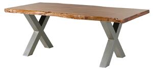 Jedálenský stôl Akácia 180x90x77 Akácia prírodný lak / X-nohy strieborný mat METALL 5
