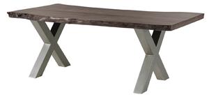 Jedálenský stôl akácia 180x90x77 sivý lakovaný / X-nohy strieborný matný METALL 5