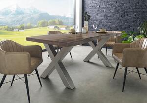 Stôl akácia 200x100x77 sivý lakovaný / X-nohy strieborný matný METALL 5
