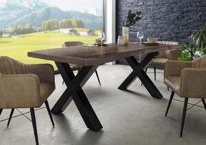 Stôl akácia 200x100x77 sivý lakovaný / X-nohy antracit lesklý METALL 5