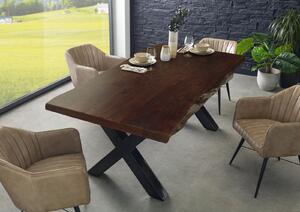 Jedálenský stôl akácia 180x90x77 hnedý lakovaný / X-nohy antracit lesklý METALL 5