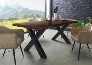 Stôl akácia 200x100x77 hnedý lakovaný / X-nohy antracit lesklý METALL 5