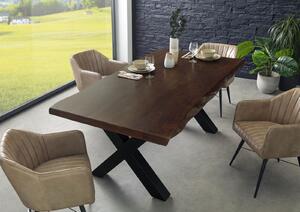 Jedálenský stôl akácia 180x90x77 hnedý lakovaný / X-nohy antracit matný METALL 5