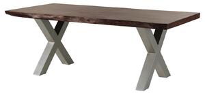 Stôl akácia 200x100x77 hnedý lakovaný / X-nohy strieborný matný METALL 5