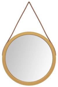 Nástenné zrkadlo s popruhom zlaté Ø 35 cm