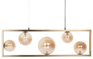 Závesná lampa s 5 tienidlami mosadzný kovový obdĺžnikový rám elegantný industriálny štýl obývacia izba jedáleň