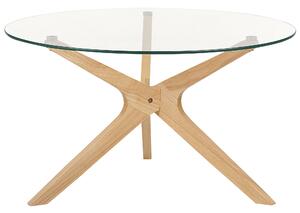 Konferenčný stolík okrúhla doska z tvrdeného skla ø 80 cm nohy z kaučukového dreva moderná obývacia izba