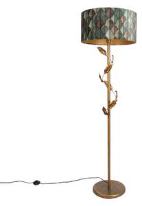 Zlatá stojaca lampa s tienidlom s dizajnom listov a zlatým interiérom 50 cm - Linden