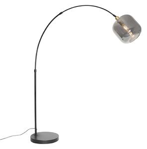 Oblúková lampa čierna so zlatom a dymovým sklom - Zuzanna