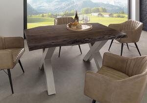 Stôl akácia 160x90x77 sivý lakovaný / X-nohy strieborný matný METALL 5