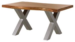 Jedálenský stôl Akácia 140x90x77 Akácia prírodný lak / X-nohy strieborný mat METALL 5