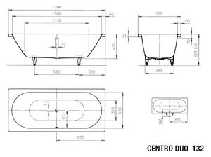 Kaldewei Centro Duo - Vaňa 1700x750 mm, Perl-effekt, alpská biela 283200013001
