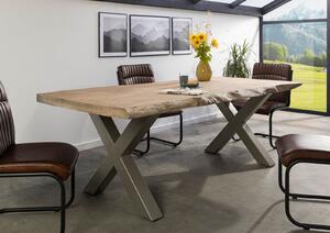 Stôl mango 180x90x77 béžový lakovaný / X-nohy strieborné matné METALL 5