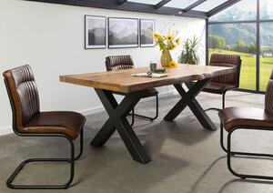 Jedálenský stôl mango 200x100x77 prírodný lak / X-nohy antracit matný METALL 5