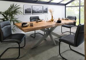 Stôl mango 200x100x77 prírodný lakovaný / krížový rám strieborný matný METALL 5
