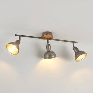 Lindby Nesrin stropná lampa, drevený kotúč, 3-pl