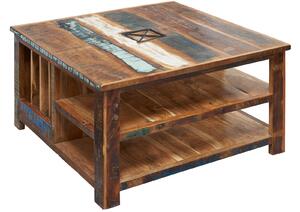 OLDTIME Konferenčný stolík s poličkami 90x90 cm, staré drevo