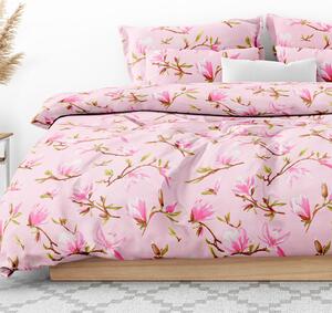 Goldea bavlnené posteľné obliečky - ružové magnólie 140 x 200 a 70 x 90 cm