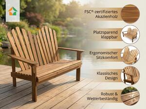 Dvojmiestna záhradná lavička Adirondack z akátového dreva, cca 125 x 80 x 94 cm – hnedá